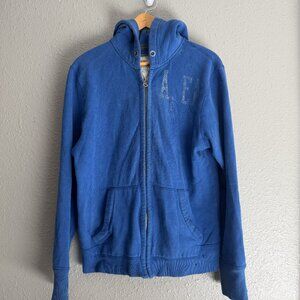 American Eagle Outfitters Blue Full Zip Hoodie Faded Logo Sweatshirt